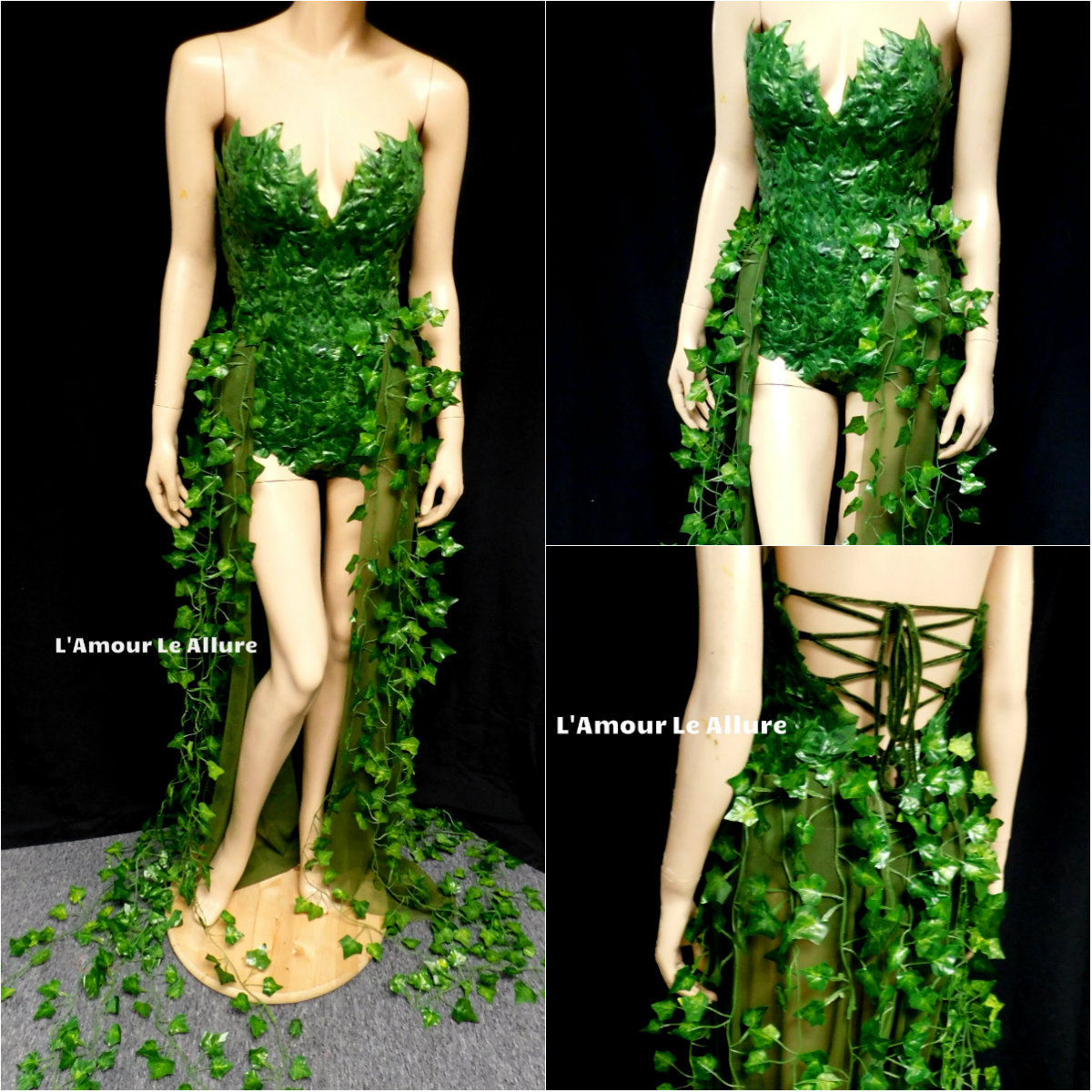 Full Poison Ivy Monokini Gown Cosplay Dance Costume Rave Wear Halloween