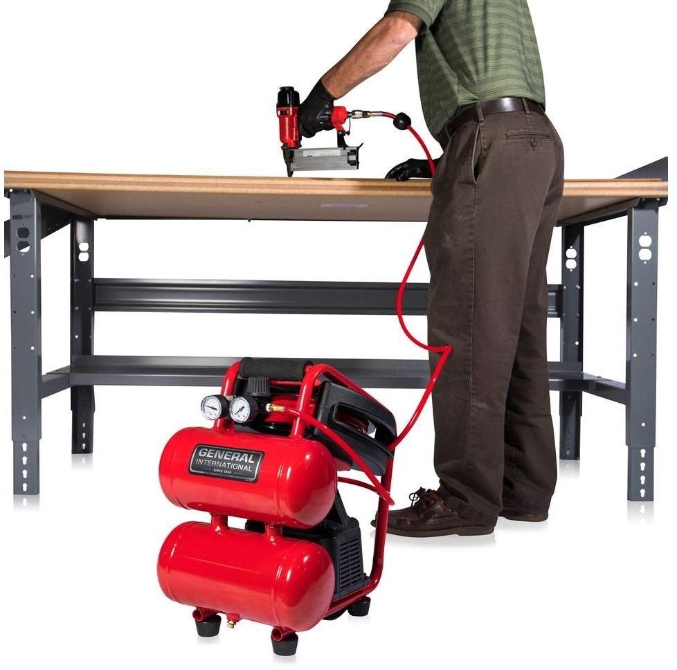 Portable Air Compressor 2 Gal. 1/3 HP Electric Twin Stack Auto Rewind Hose Reel Air Compressors