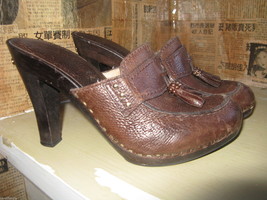 Michael Kors San Antonio platform clog mule wooden tassel shoes 6.5 UK4 36.5 - $53.88