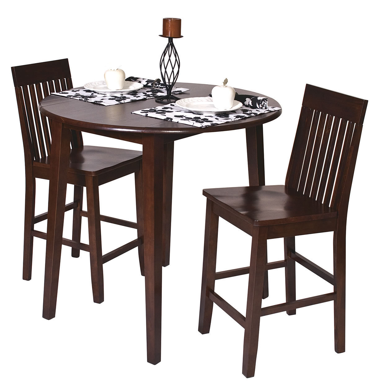 3 Pc SET Amaretto Finish Wood 36H Round Dining Bistro ...