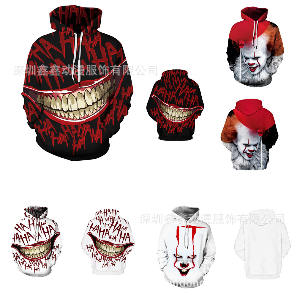 Joker Funny 3D Hoodie Halloween Crazy Smile Pullover Long Sleeve Sweatshirt
