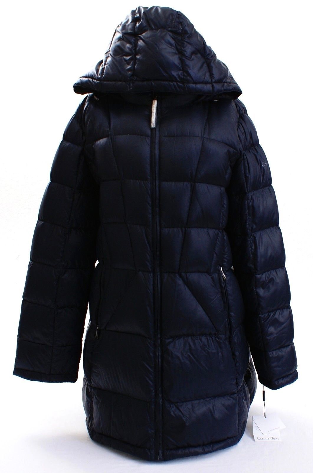 Calvin Klein Navy Blue Down Insulated Long Hooded Packable Jacket Women ...