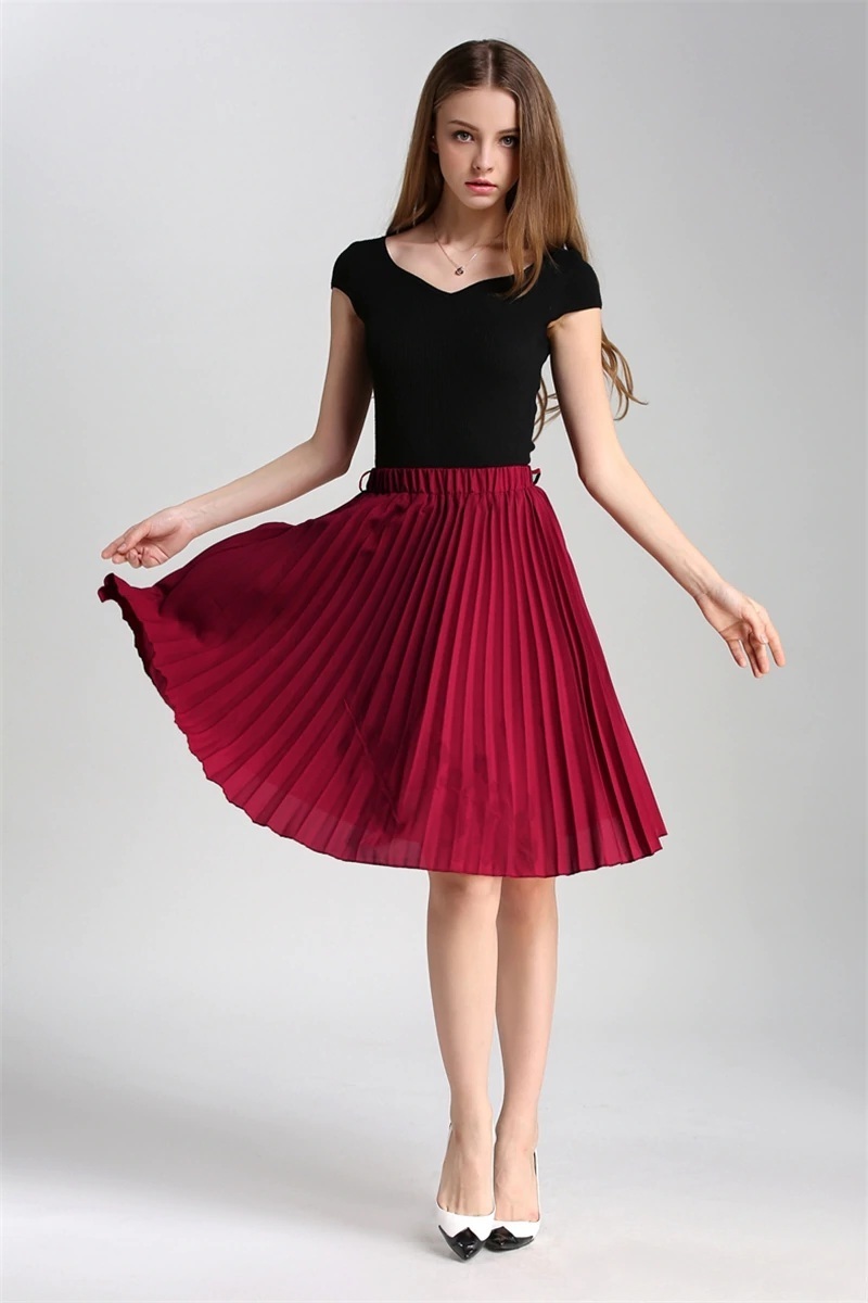 New light blue knee length high elastic waist pleated