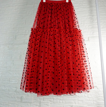 Women RED Polka Dot Tulle Skirt Romantic Red Tiered Long Tulle Holiday Outfit  image 10