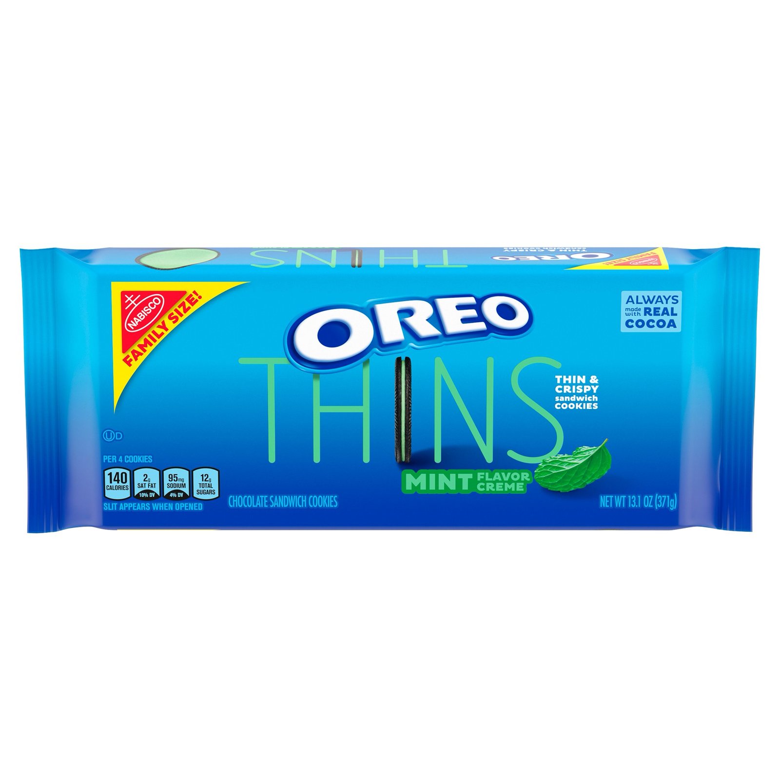 OREO Thins Mint Flavored Creme Chocolate Sandwich Cookies Family Size - 13.1 oz.