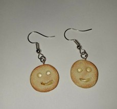 Smiley Face Potato Fry Earrings Silver Wire Snack Kids Fries - $7.00