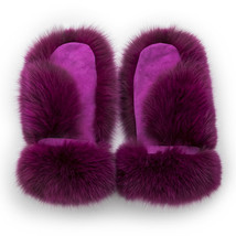 Fox Fur Mittens with Suede Saga Furs Adjustable Purple Fur Mittens For Women's image 3