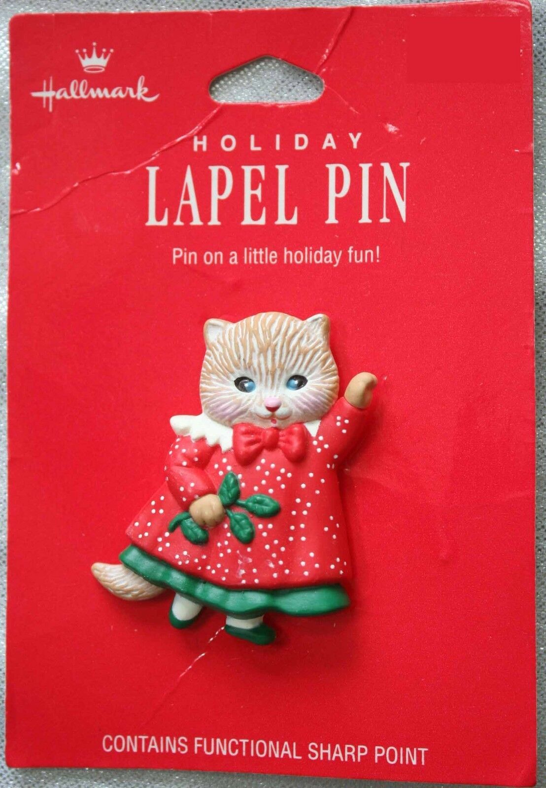Primary image for Festive Hallmark Cute Christmas Cat Brooch 1990s vintage