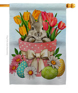 Bunny With Tulips House Flag Easter 28 X40 Double-Sided Banner - $36.97