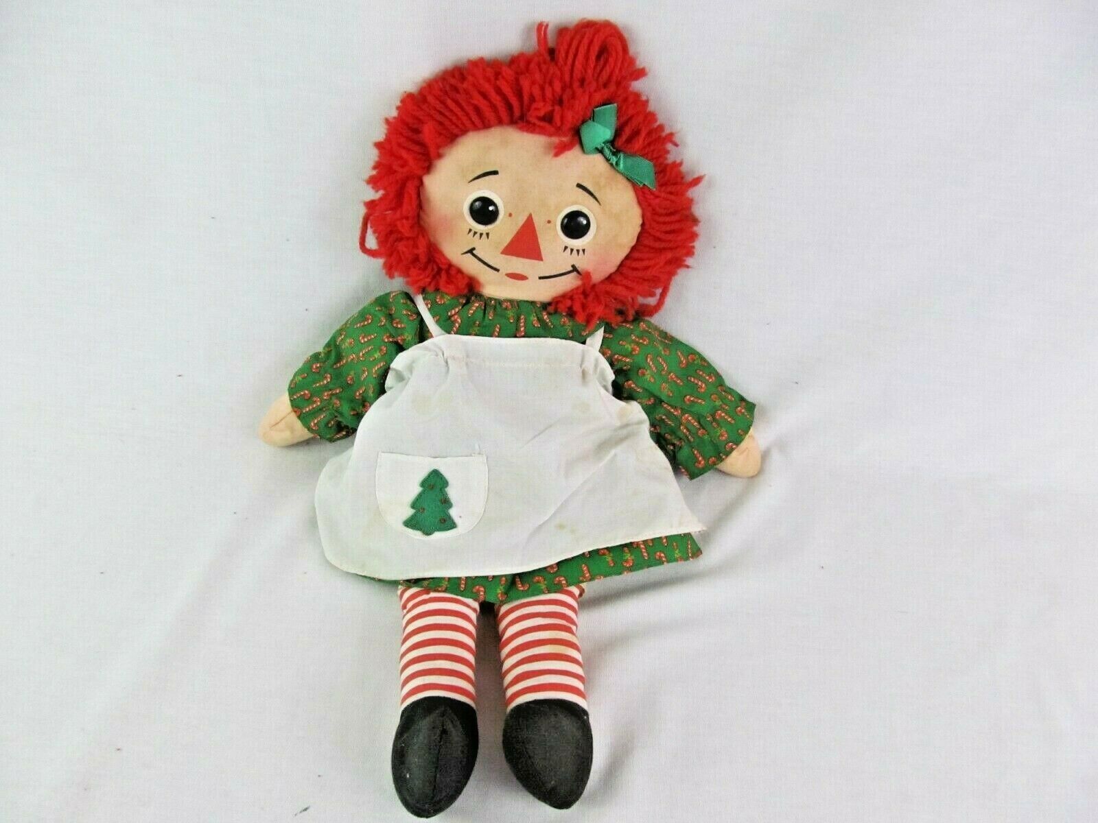 Vintage Raggedy Ann Doll Playskool Christmas Dress Candy Cane 18 Inch