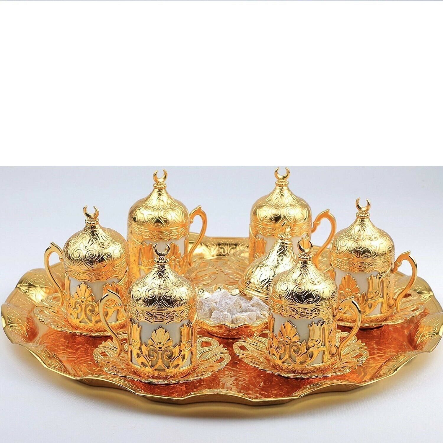 27 CT Turkish Arabic Greek  Coffee Espresso Serving Cup Saucer (Gold) - $50.49