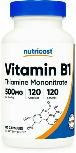 Vitamin B1 (Thiamin) 500mg, 120 Caps -Gluten Free/Non-GMO/GMP Nutricost
