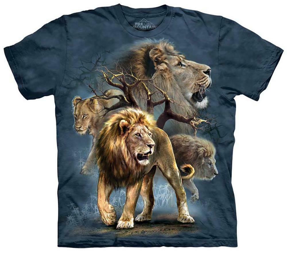 The Mountain Lion Collage King Jungle Lions Cat Blue Wild Exotic T-Shirt S-5X