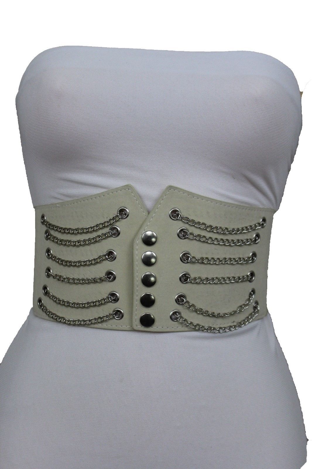 elastic cream belt waist Corset Faux Leather Wide Ivory Cream Fabric Women Elastic