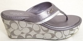 Coach Jody Silver Metallic Signature C Wedge Platform Shoes Sandals 8.5NIB! - $129.99