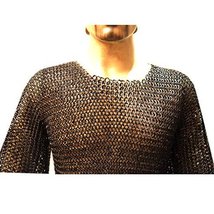 Medieval Armour Round Riveted Flat Solid Chain Mail Chest 40 Medium Blackend