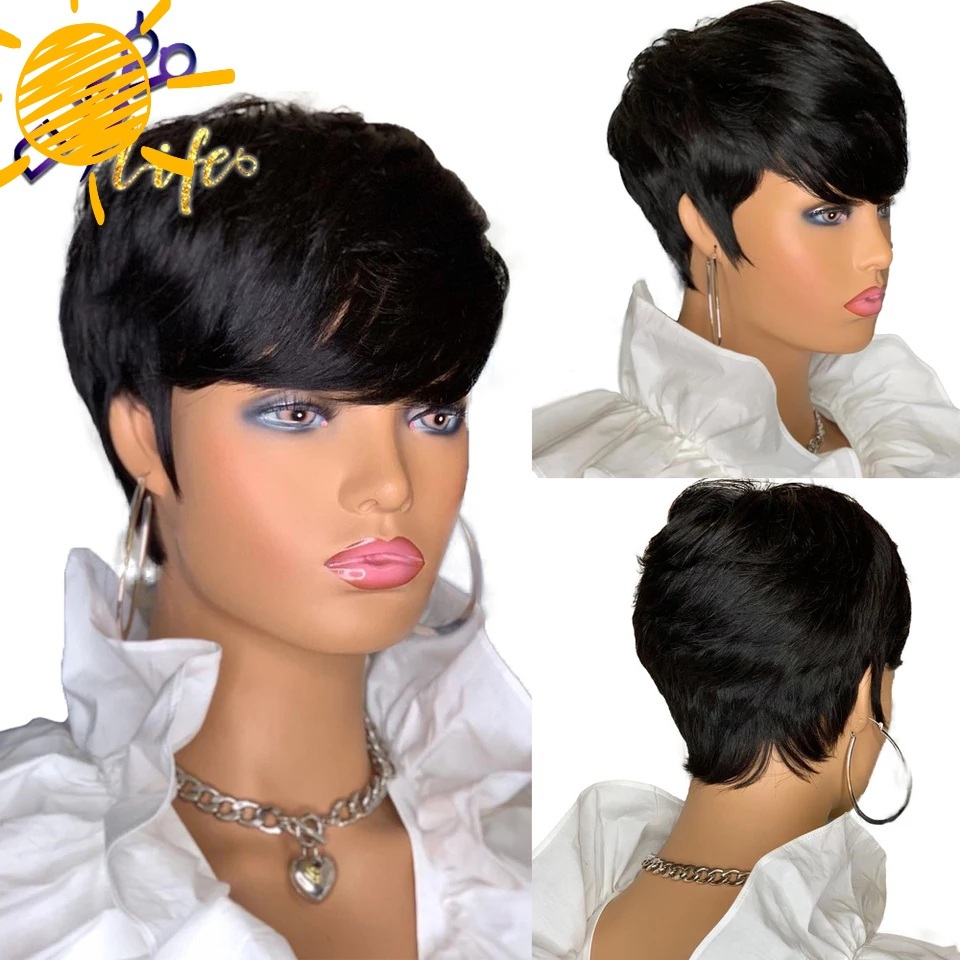 Short Pixie Cut Straight Hair Wig Peruvian Remy Human Hair Wigs For Black Women