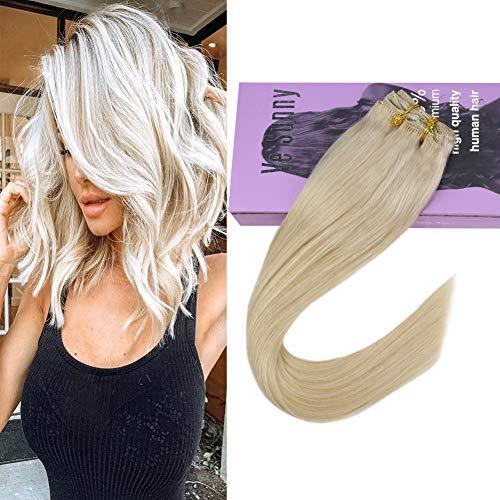 VeSunny Platinum Blonde Human Hair Clip in Hair Extensions Full Head