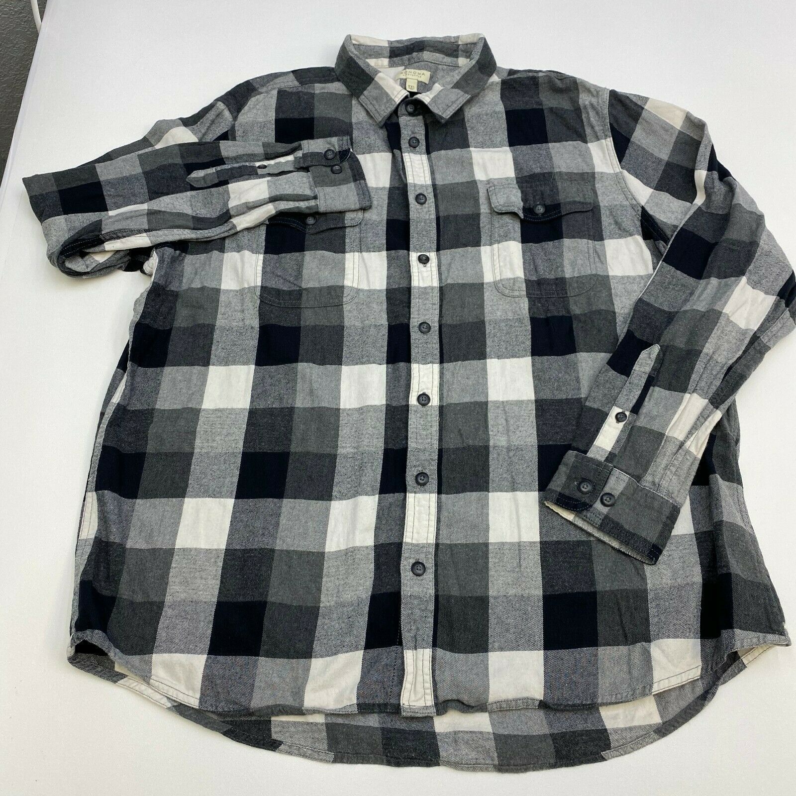 Sonoma Button Up Shirt Mens XXL Gray Black Plaid Long Sleeve Casual ...