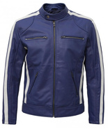 Mens Blue Cafe Racer Bikers  Motorcycle Fashion Leather Jacket - $129.99