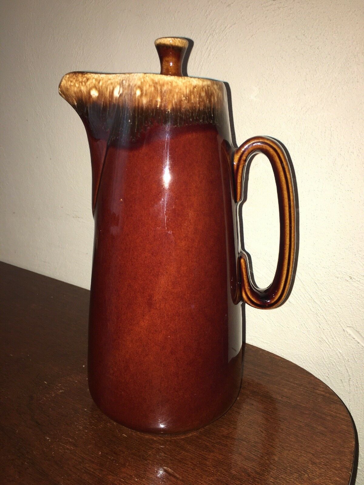 Vintage Hull Pottery Brown Drip Glaze Carafe / Pitcher w/ Lid Oven