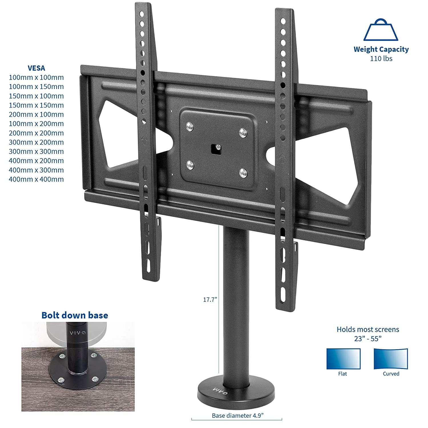 VIVO Swivel BoltDown TV Stand for 32 to 55 inch Screens Desktop VESA