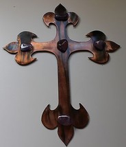 Large Cross w/ Amethyst Stones - Metal Art - Copper - 13&quot; tall x 10&quot; wide - $33.23