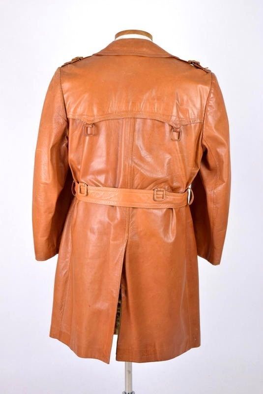 Vtg 70s CORTEFIEL Brown Leather Belt Strap Military Style Duster Trench