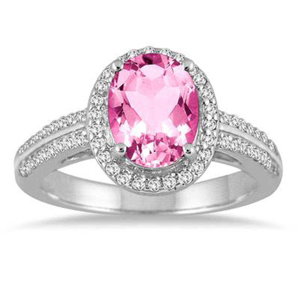 2.5 Carat oval Pink Sapphire & Simulated Diamond Ring In 14K White Gold ...