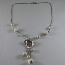 .925 SILVER RHODIUM NECKLACE WITH WHITE AGATE AND WHITE PEARLS WITH ZIRCONS image 2