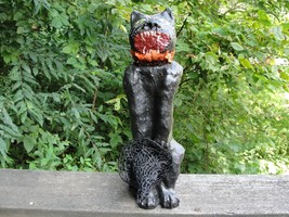 Paper Mache Black Cat Candy Container Halloween Decoration Primitive Fol... - $45.00