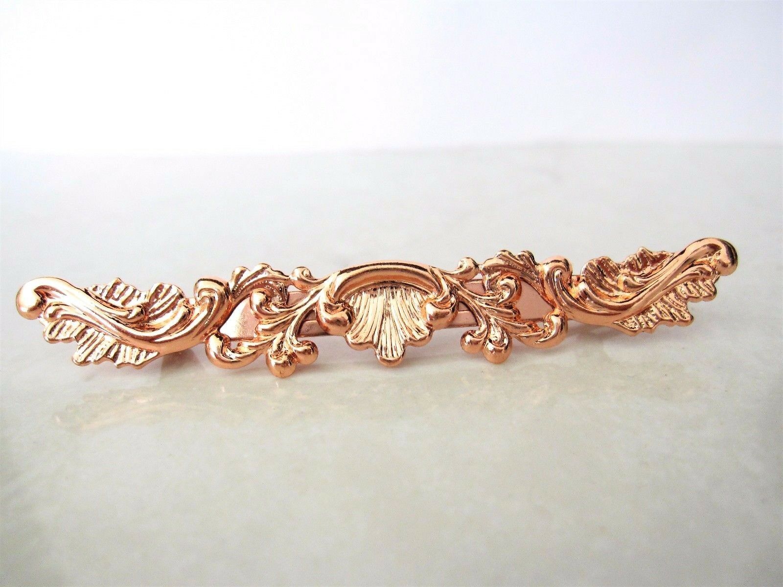 Small slim antique style rose gold/ copper filigree hair clip barrette