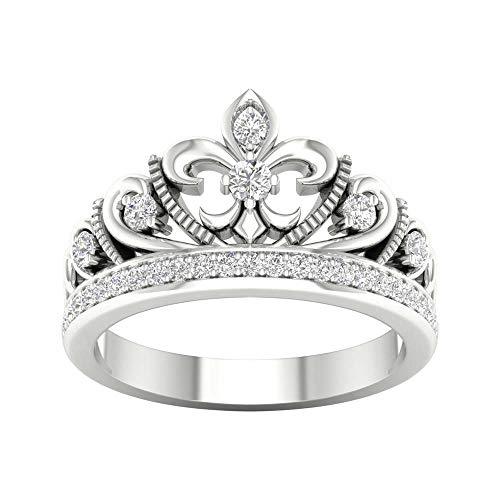 Round Cut White Cubic Zirconia Princess Crown Ring in 14k Gold Plated For Her