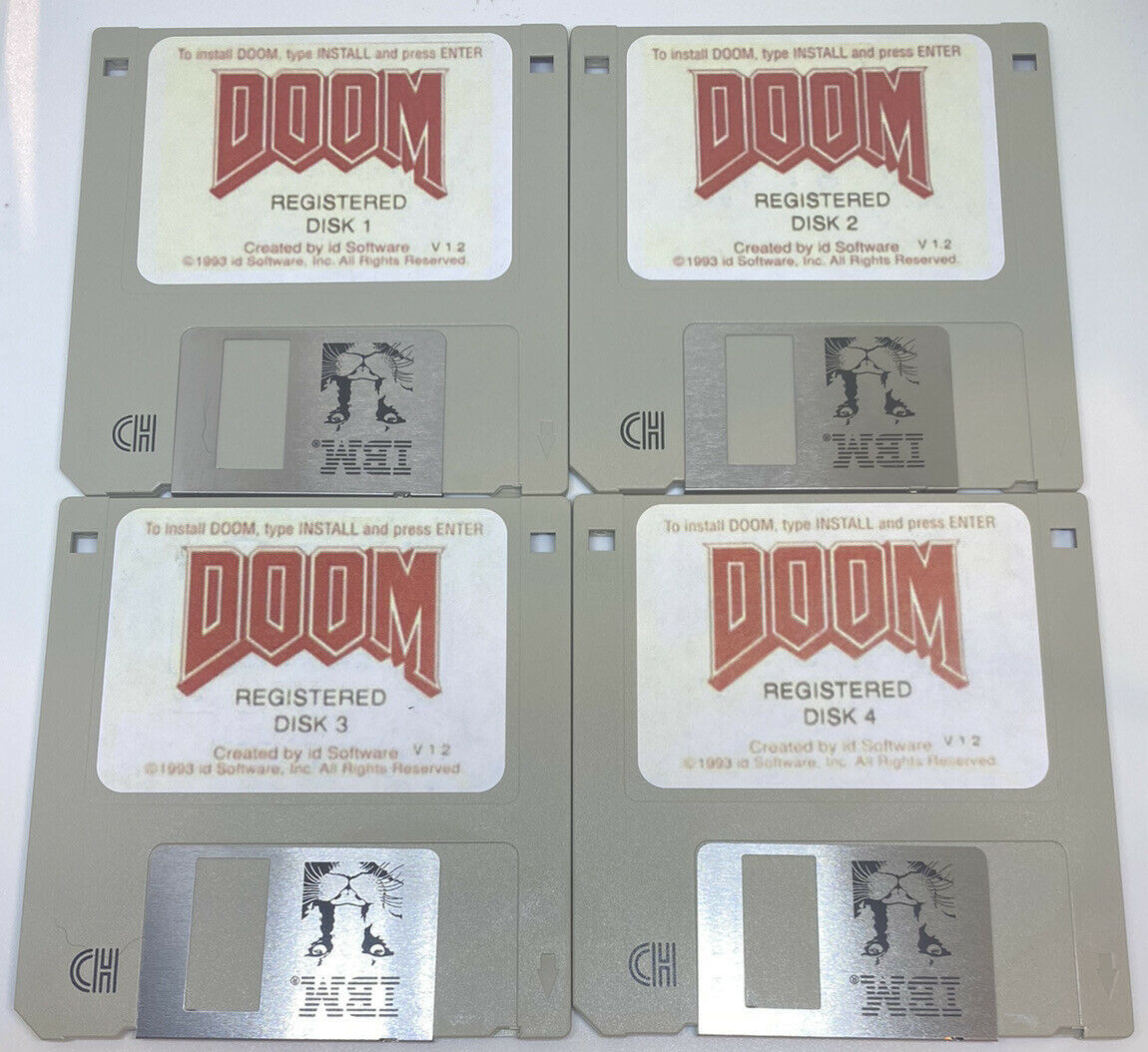 DOOM IBM PC Game version 1.2 4-Disk set on 1.44mb Floppy Disks *Working GR8
