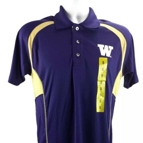 Washington Huskies Mens Small Polo Shirt Purple Gold SS Sport Champion Elite - $18.80