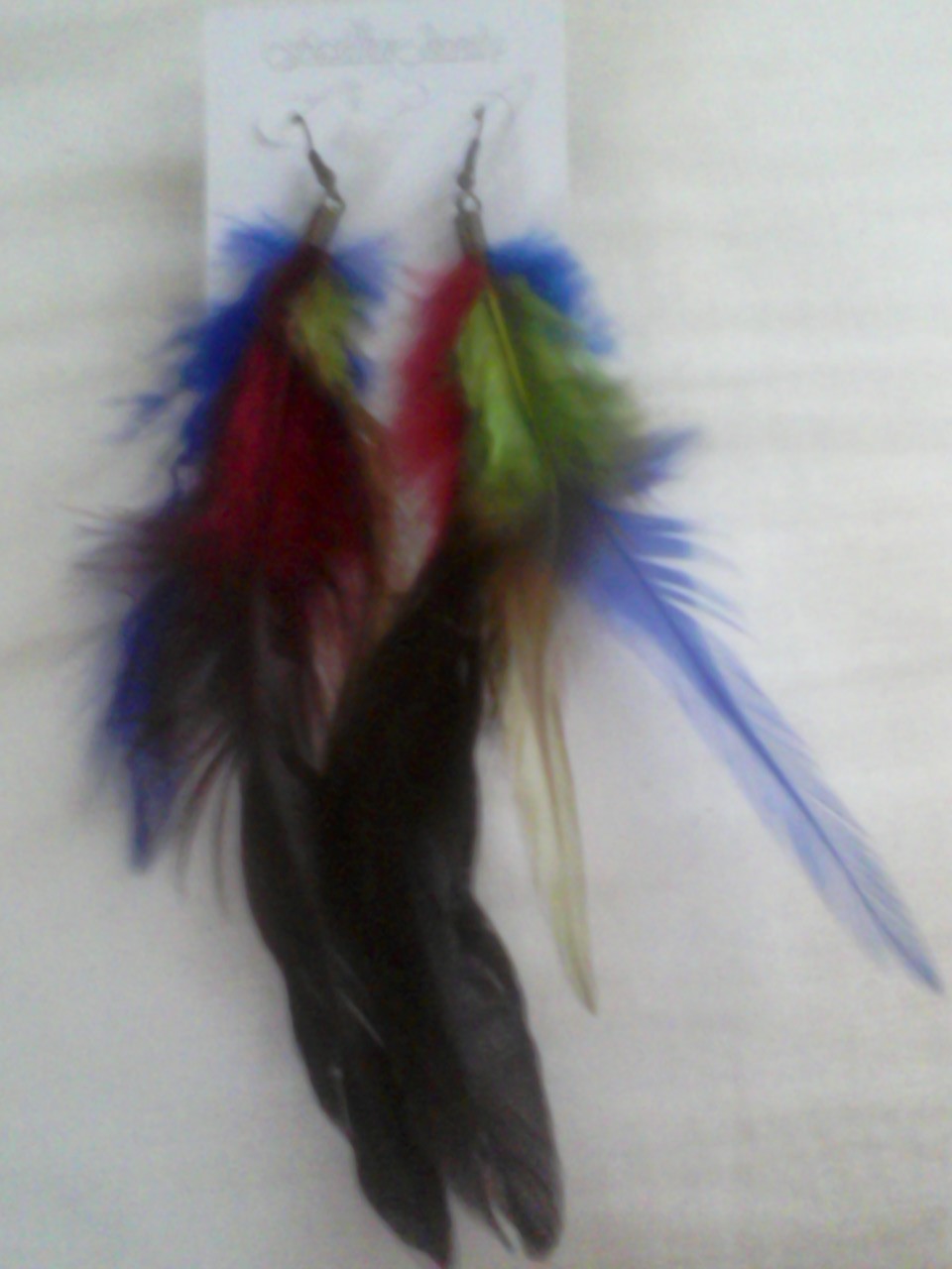Primary image for FEATHER EARRINGS Colorful Feathers 2tone fish hook BLUE