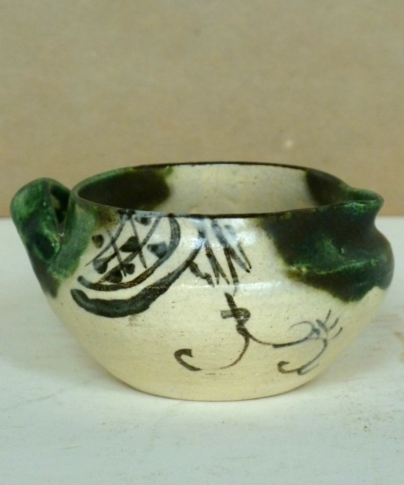 Antique Japanese Oribe Ware Pottery Bowl Ceramic c.1920 Bowls