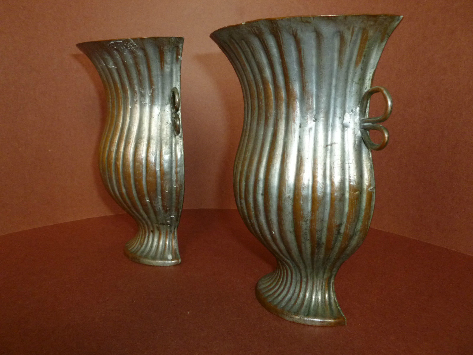 Mid Century Art Deco Wall Sconce Chinese Copper Metal Pair Vase Urn