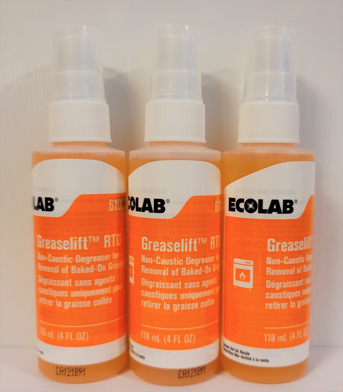 Ecolab Greaselift NonCaustic Industrial Degreaser RTU 4oz Spray Bottles 3 Pack Liquid Cleaners
