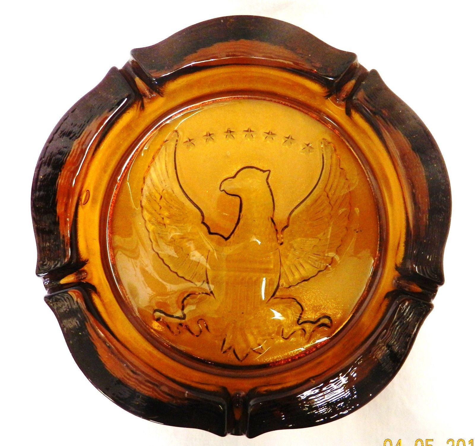 Tiara Indiana Presidential Executive Eagle Amber Large Glass Ashtray Vintage Ashtrays