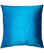 Sankara Peacock Blue Silk Throw Pillow 20x20, Complete with Pillow Insert - $52.45
