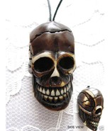 3D FOSSIL LOOK STAINED RESIN HUMAN CRANIUM SKULL PENDANT ADJ NECKLACE - $2.99