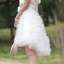 Women Girl White Short Tulle Skirt High Low White Layered Princess Tutu Outfit image 2