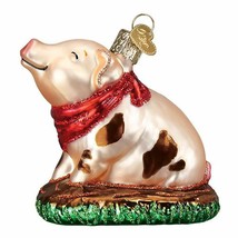 Piggy in Puddle Ornament Old World Christmas New Blown Glass Glitter Accents - $19.39