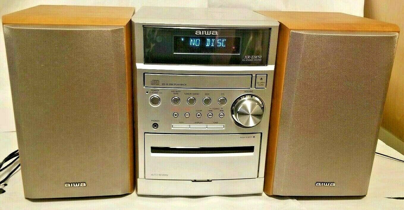 Aiwa XREM50 Micro Book Shelf CD Stereo System Cassette AM/FM CDR/RW