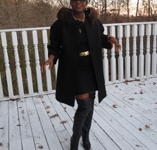 Designer vintage Black Mod Princess Lilli Ann Mink fur trim Coat Jacket ... - $346.49
