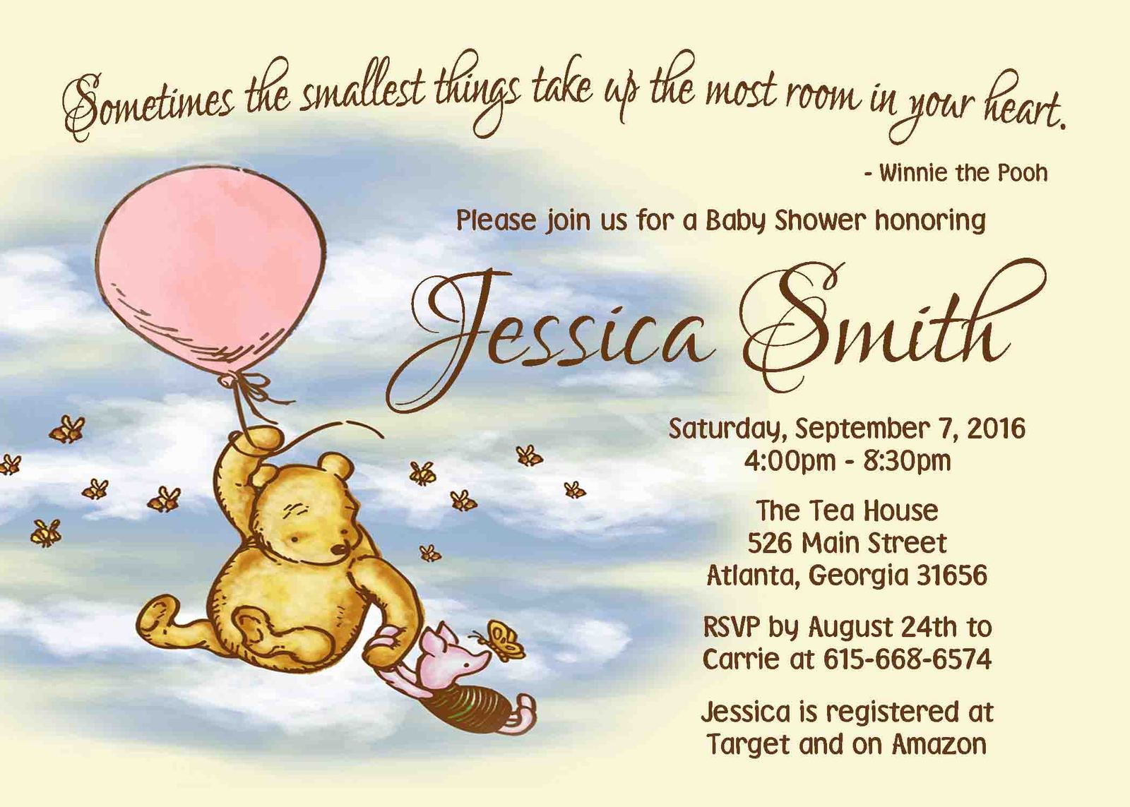 PRINTABLE Winnie the pooh baby shower invitation personalized PINK
