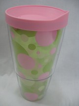 Tervis Tumbler 24-oz Cup Travel Lid Pink Green Polka Dots Wrap 2010 Hot Cold - $17.41