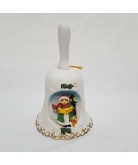 Caroler Caroling Dog Christmas Bell Vintage 4&quot; White Cream Green Ceramic... - $16.89