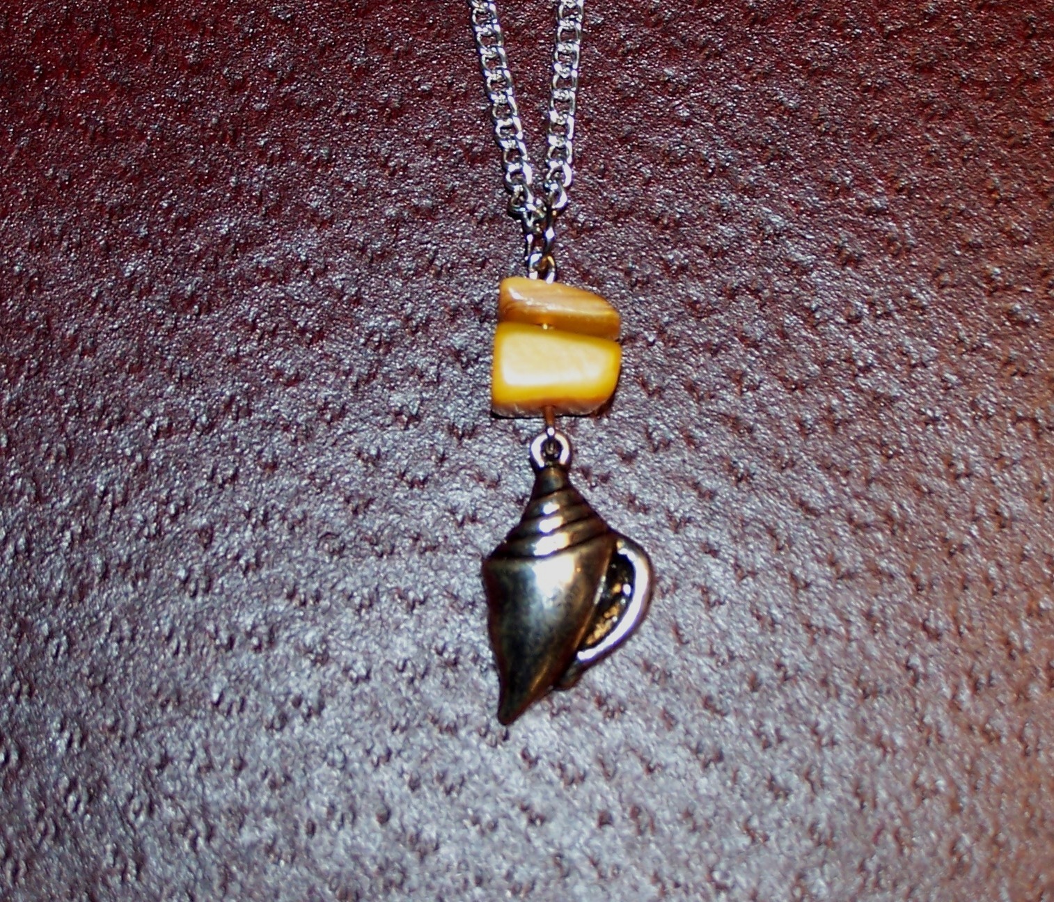 Metal Shell Charm and Yellow Shells Necklace Made In USA